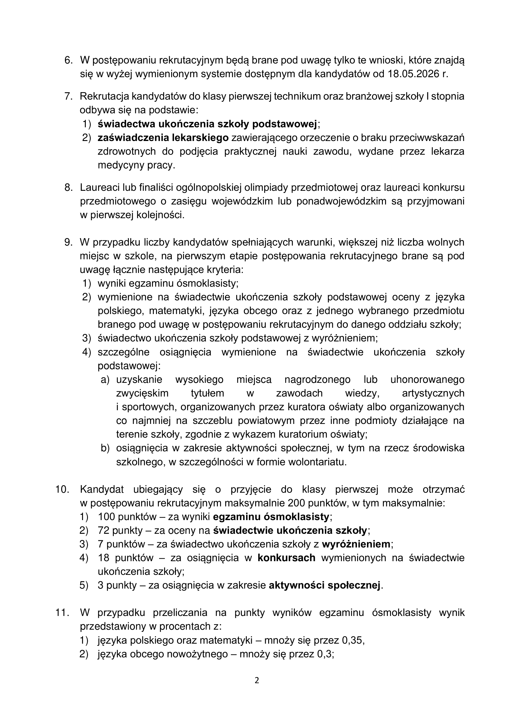 Regulamin rekrutacji 2026/27